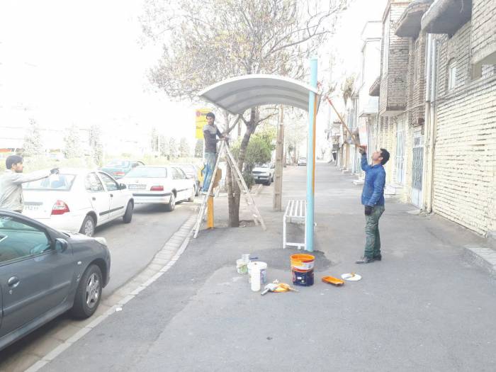پروژه بهار تا بهار - رنگ آمیزی سایبانهای ایستگاه اتوبوس